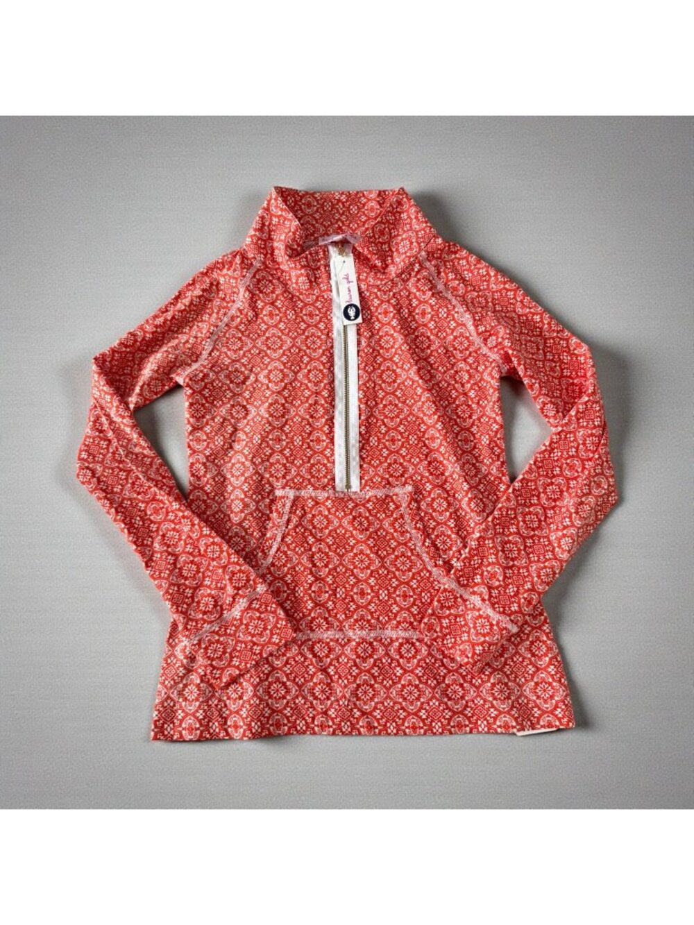 LAUREN GOLD Orange Patterned Long Sleeve Quarter Zip Size Small NEW NWT